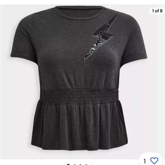Torrid LoveSick Camo Grey Smocked Crew T- Shirt Lightning Bolt 2X - Picture 2 of 8